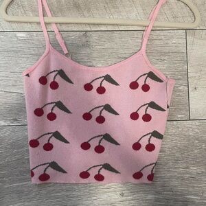 Pink Cherry Print Tank Top